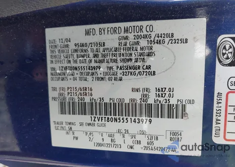 2005 Ford Mustang V6 Deluxe/V6 Premium из США, поврежденный, VIN 1ZVFT80N555143979